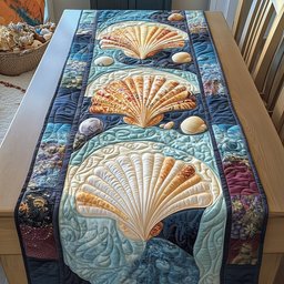 Large Fan Shell on Blue Reef Table Runner - Made to Order TABLE928