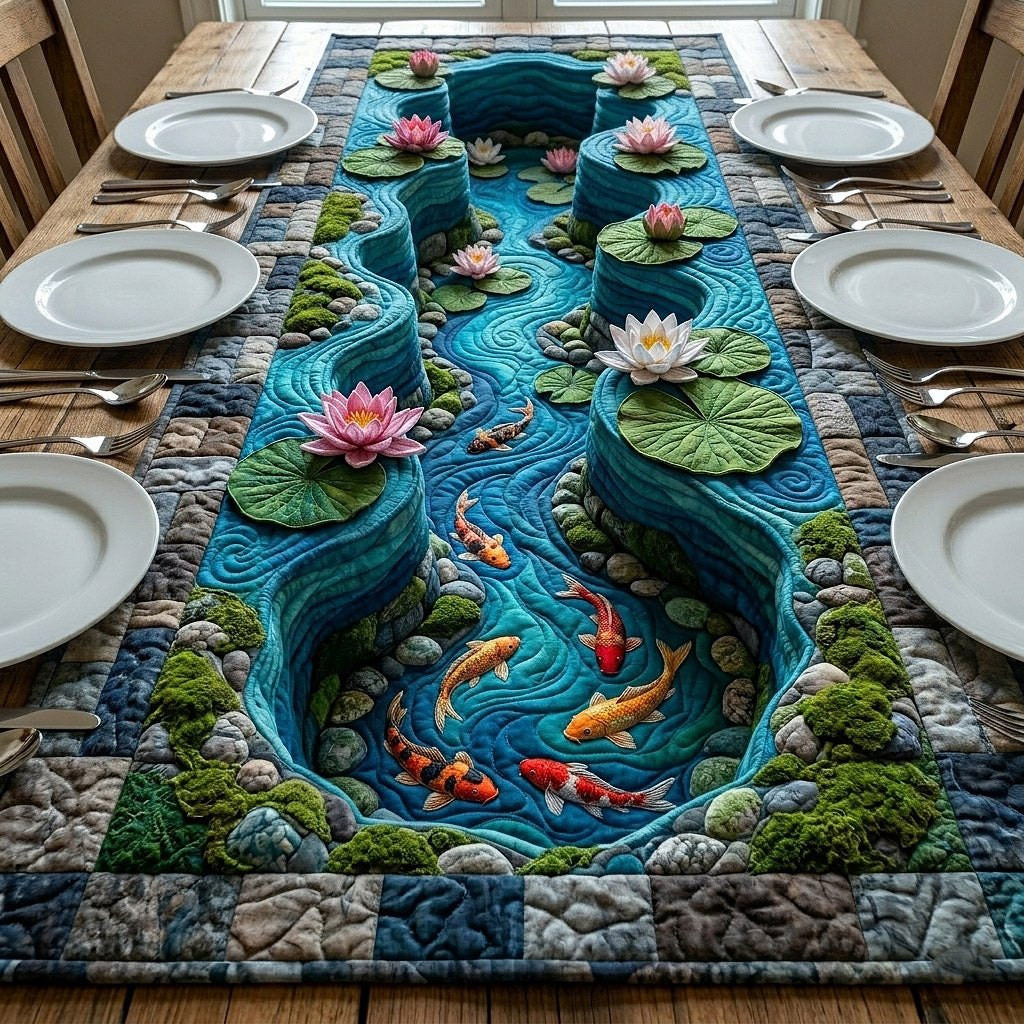 Koi with Lotus and Lily Pads Table Runner - Made to Order TABLE928