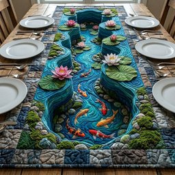 Koi with Lotus and Lily Pads Table Runner - Made to Order TABLE928