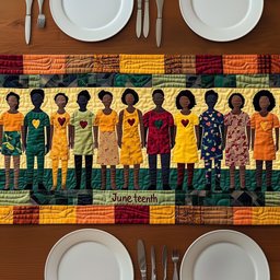 Juneteenth Row of Figures with Hearts Table Runner - Made to Order TABLE928