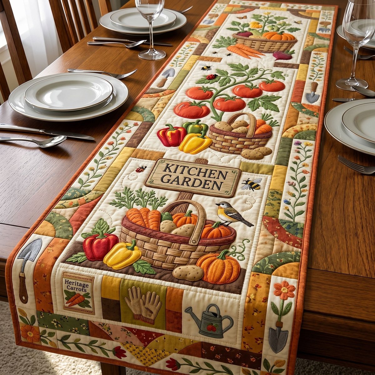 Kitchen Garden Baskets and Peppers Table Runner - Made to Order TABLE928
