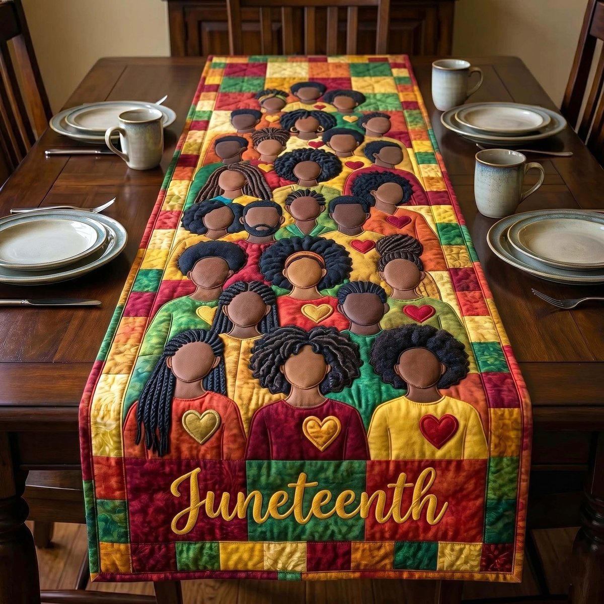 Juneteenth on Red and Green Blocks Table Runner - Made to Order TABLE928