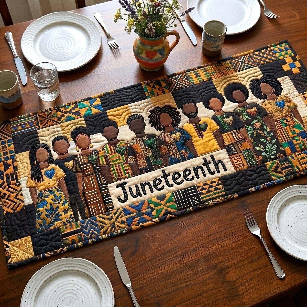 Juneteenth on Dark Kente Cloth Table Runner - Made to Order TABLE928