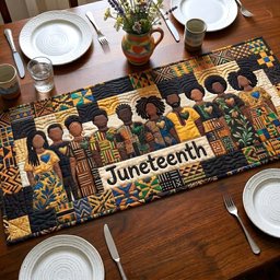 Juneteenth on Dark Kente Cloth Table Runner - Made to Order TABLE928