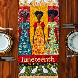 Juneteenth Dresses on Red Banner Table Runner - Made to Order TABLE928