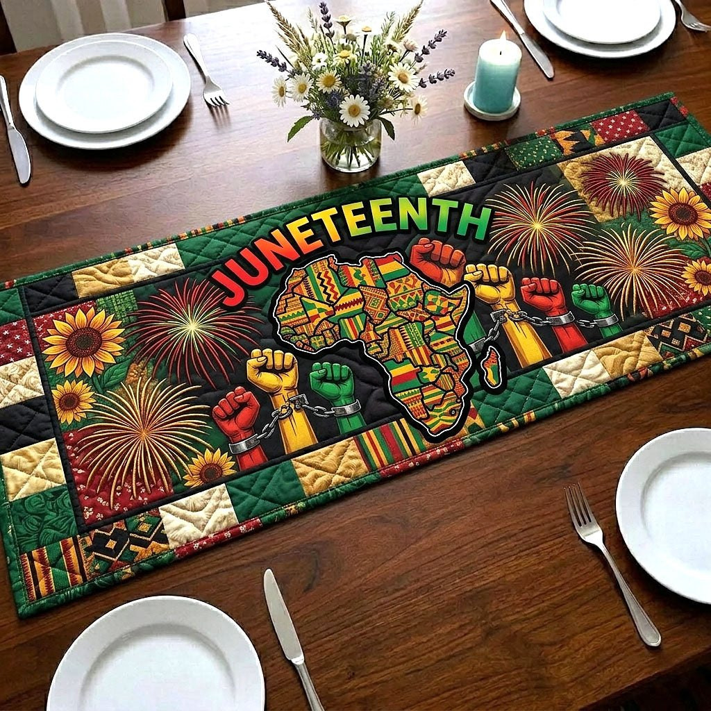 Juneteenth Fists and Fireworks Table Runner - Made to Order TABLE928