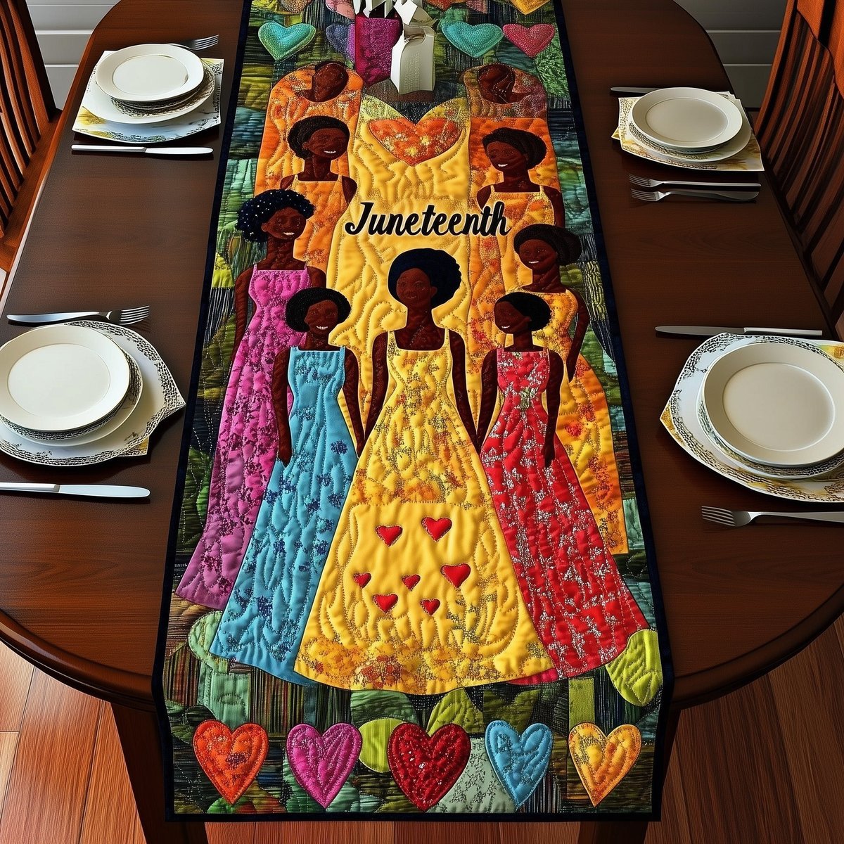 Juneteenth Women in Bright Dresses Table Runner - Made to Order TABLE928
