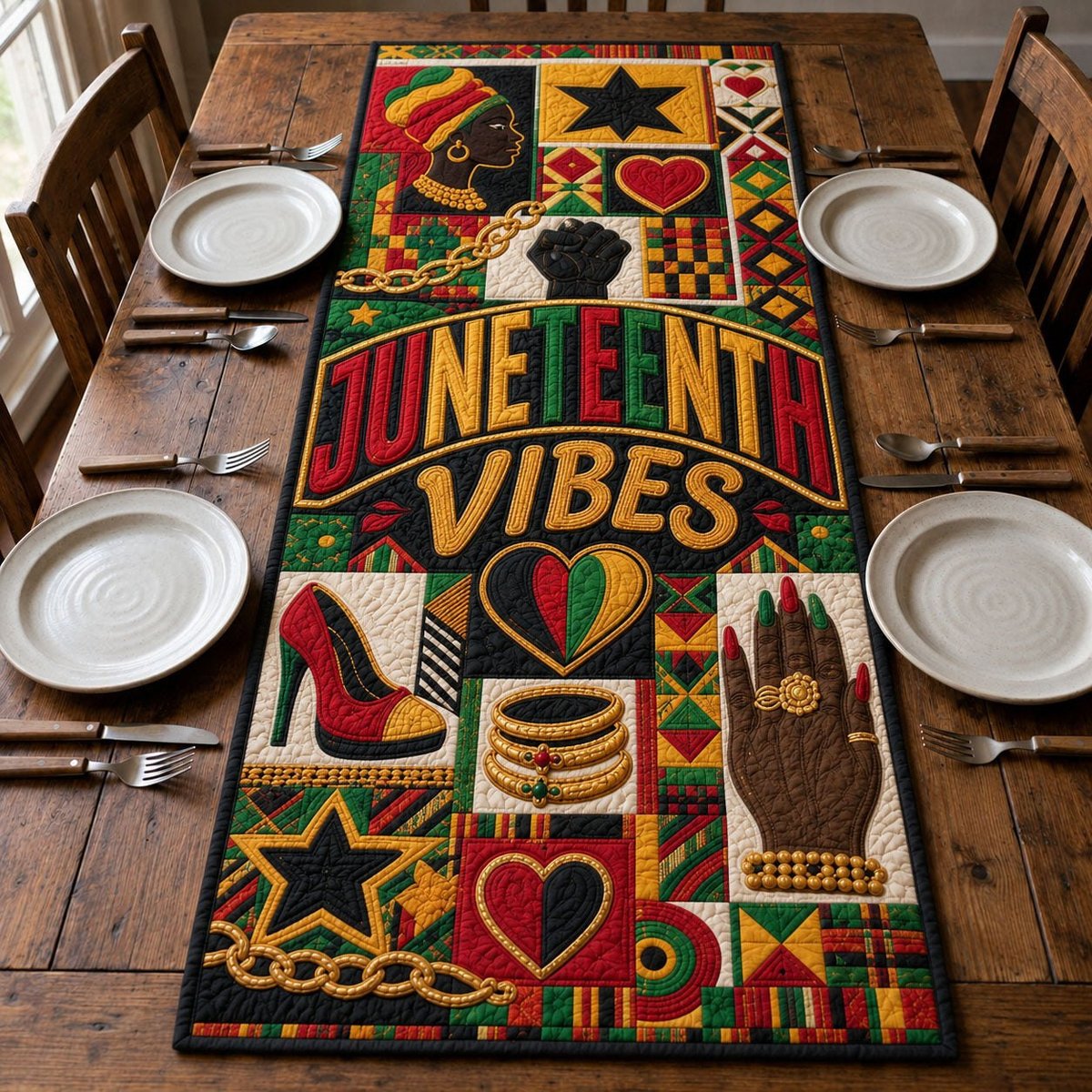 Juneteenth Vibes Patchwork Table Runner - Made to Order TABLE928