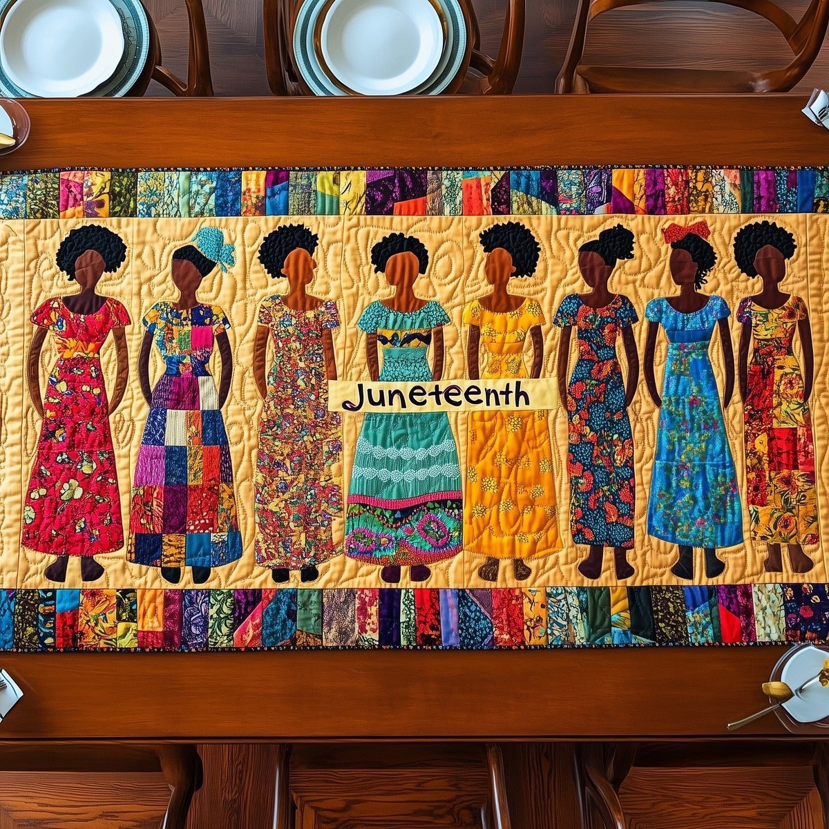 Juneteenth Row of Standing Women Table Runner - Made to Order TABLE928