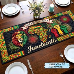 Juneteenth Lion with Family Name Table Runner - Made to Order TABLE928