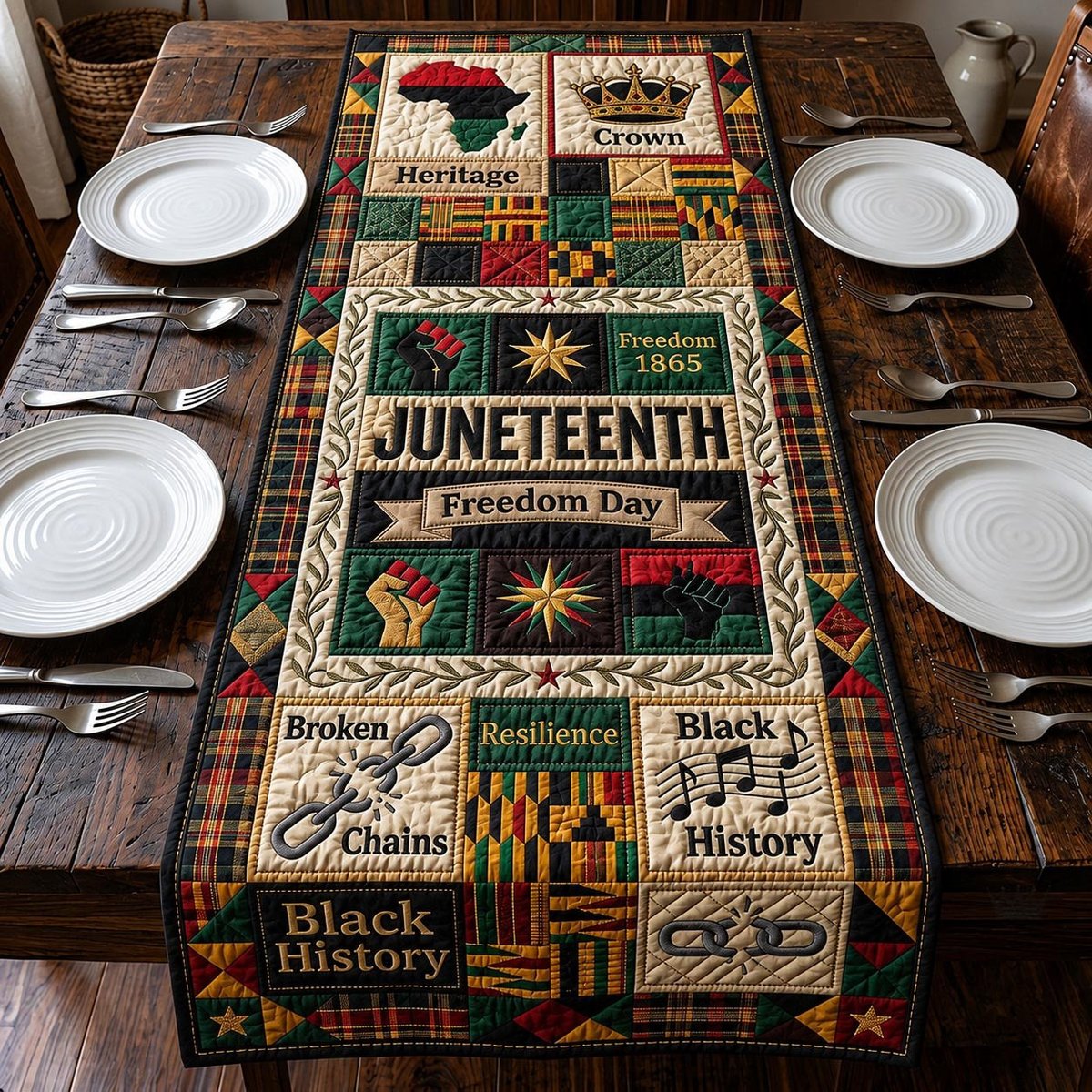 Juneteenth Freedom Day Blocks Table Runner - Made to Order TABLE928