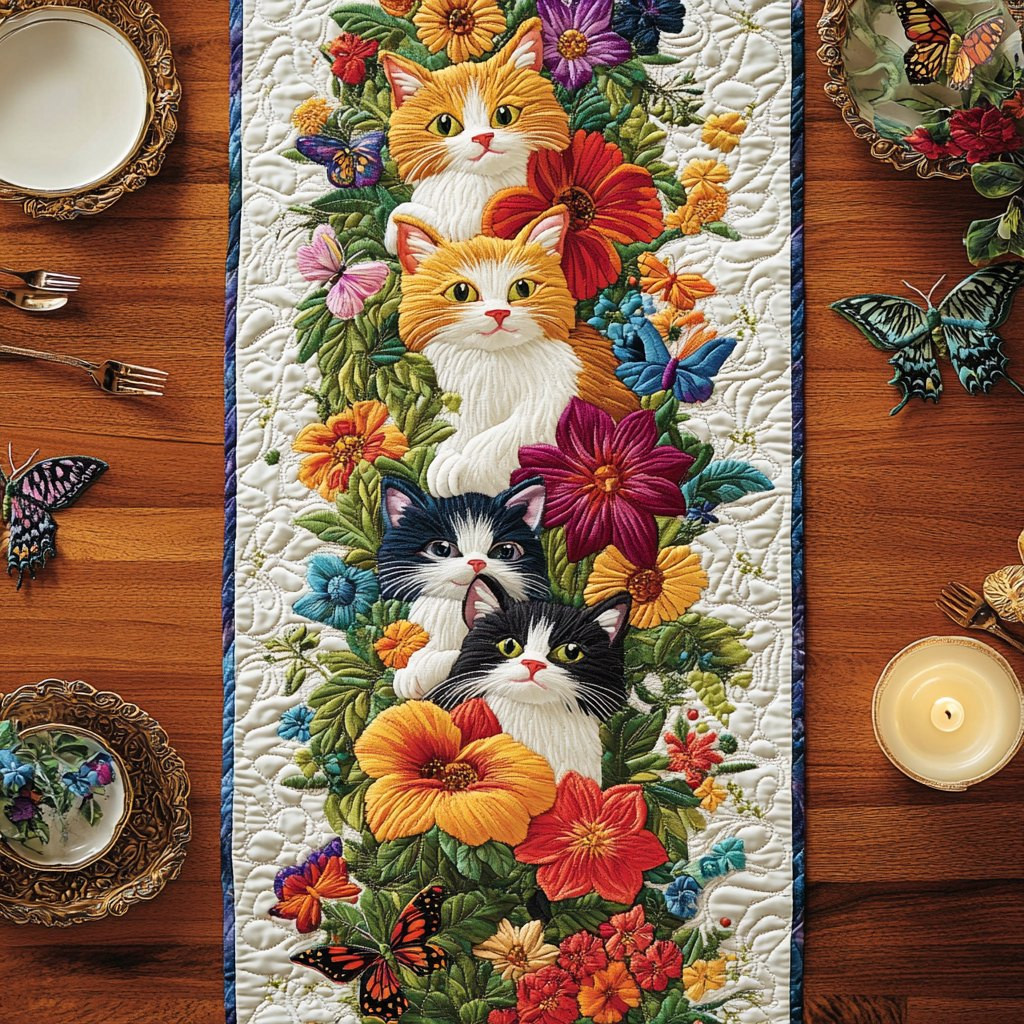 Kitty Blooms Table Runner - Made to Order TABLE928