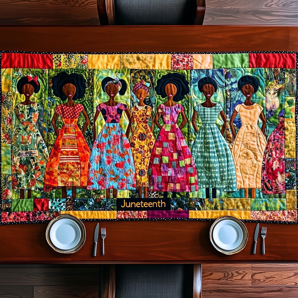 Juneteenth Patchwork Dress Parade Table Runner - Made to Order TABLE928