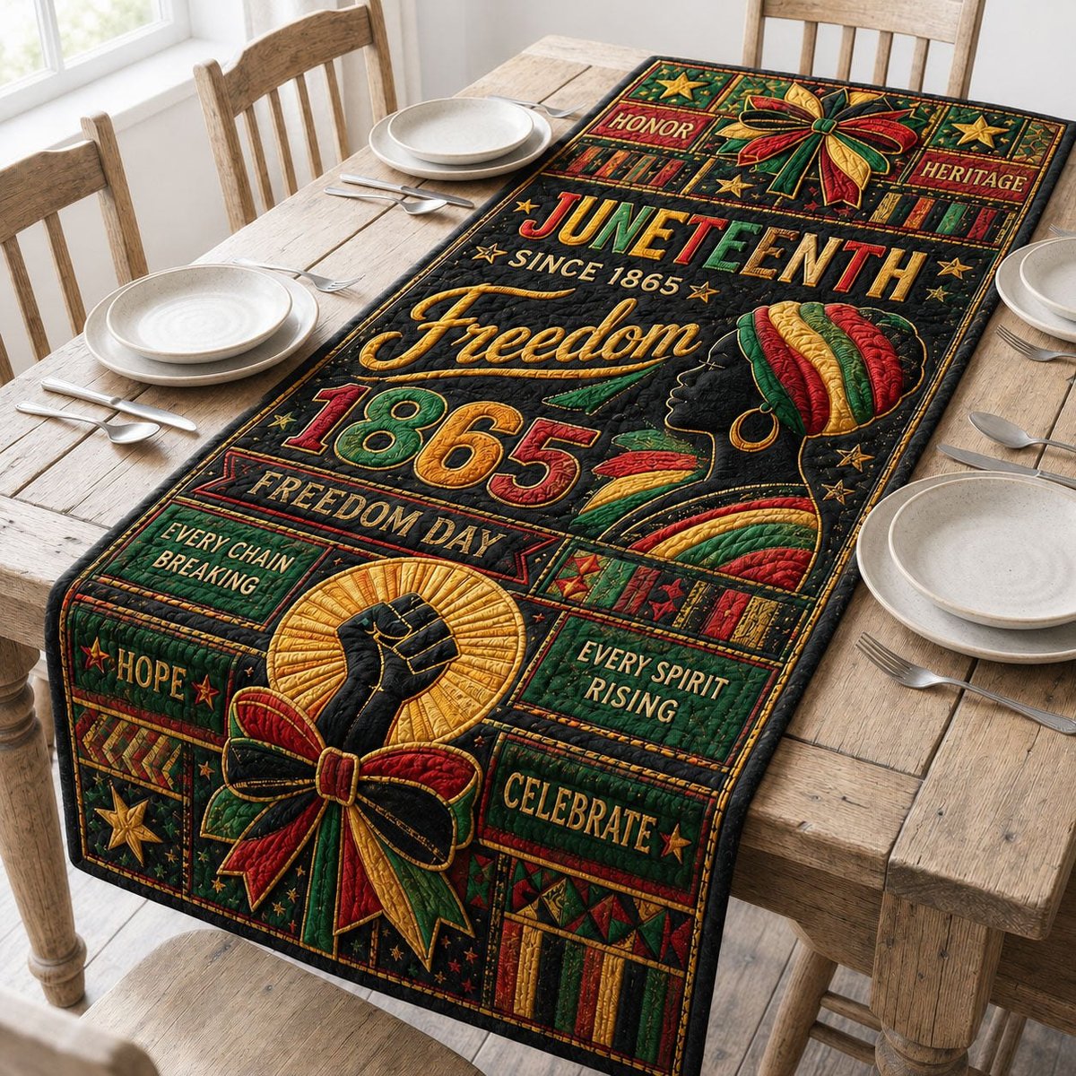 Juneteenth Freedom Ribbon Table Runner - Made to Order TABLE928