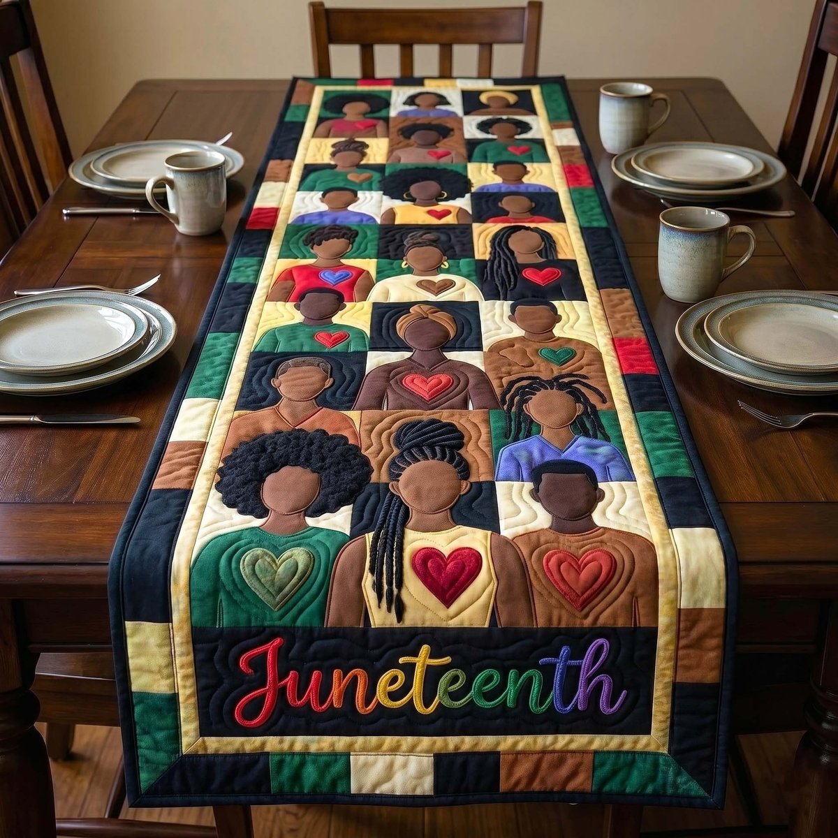 Juneteenth on Navy Blocks Table Runner - Made to Order TABLE928