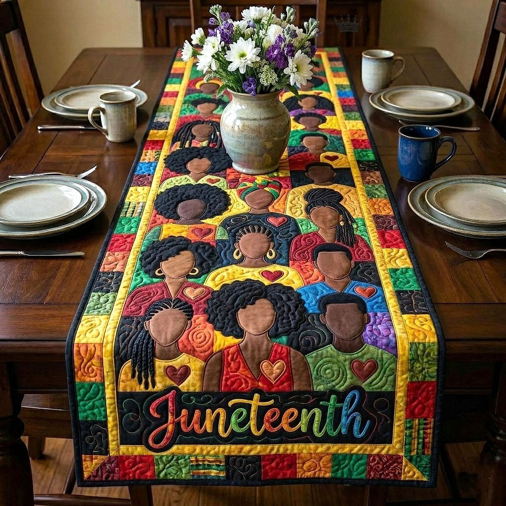 Juneteenth on Black and Gold Table Runner - Made to Order TABLE928