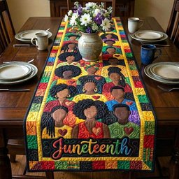 Juneteenth on Black and Gold Table Runner - Made to Order TABLE928