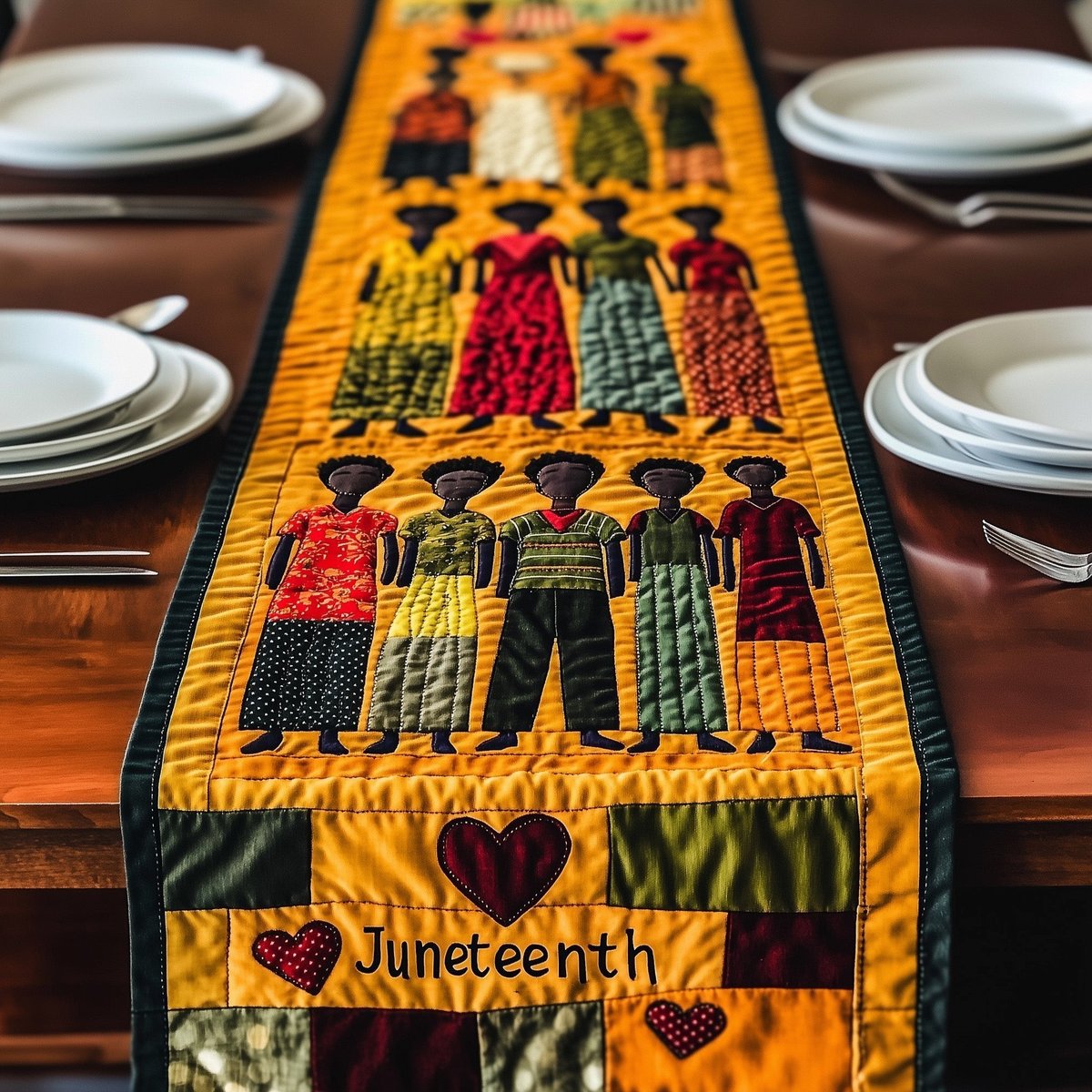 Juneteenth Family with Red Heart Table Runner - Made to Order TABLE928