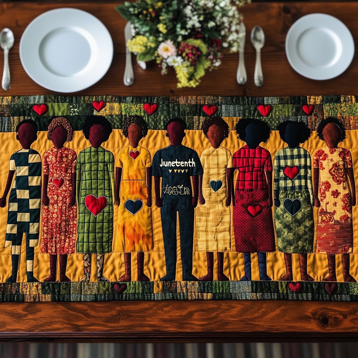 Juneteenth Figures on Green Border Table Runner - Made to Order TABLE928