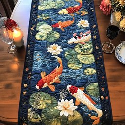 Koi with Lily Pads on Navy Table Runner - Made to Order TABLE928