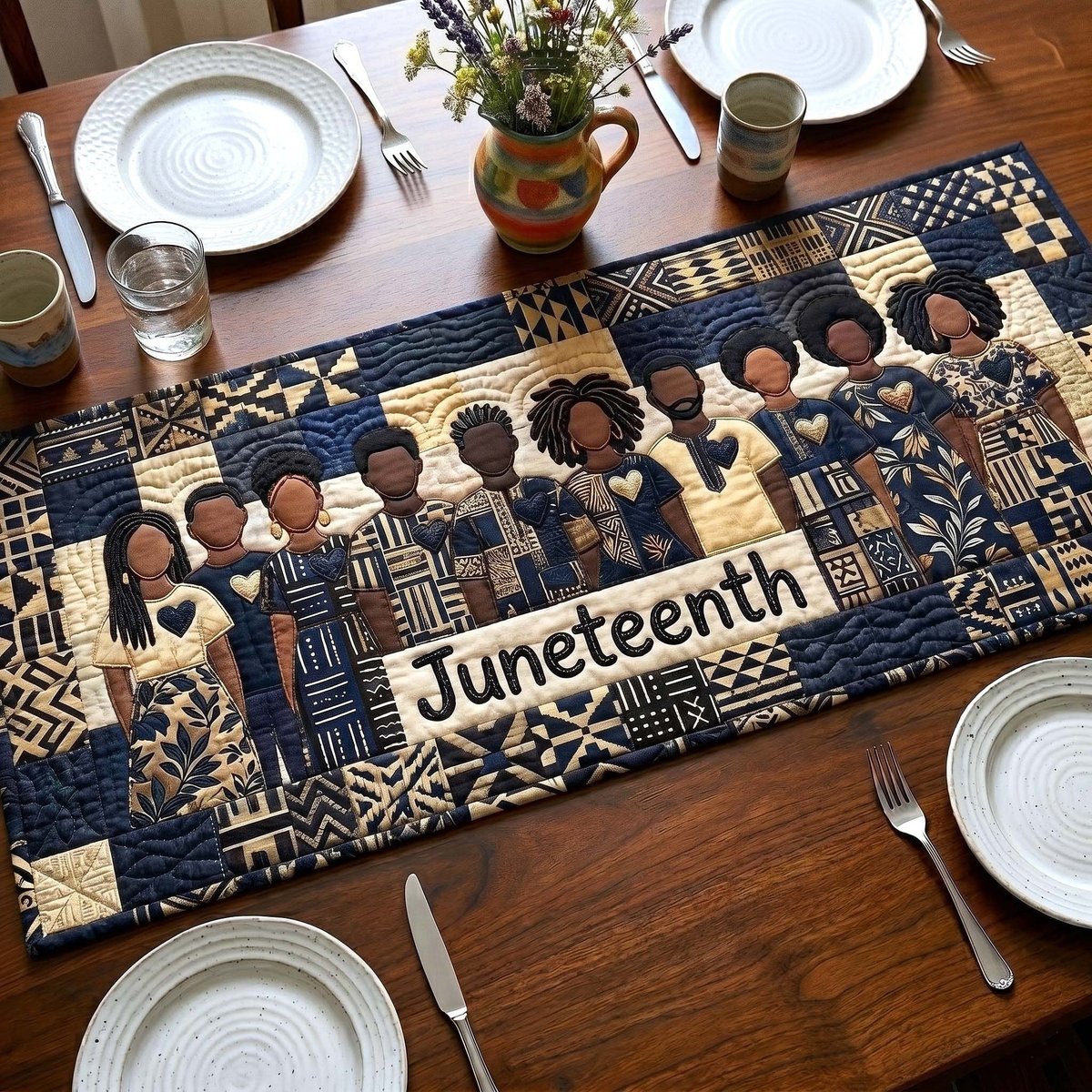 Juneteenth on Indigo Patterns Table Runner - Made to Order TABLE928