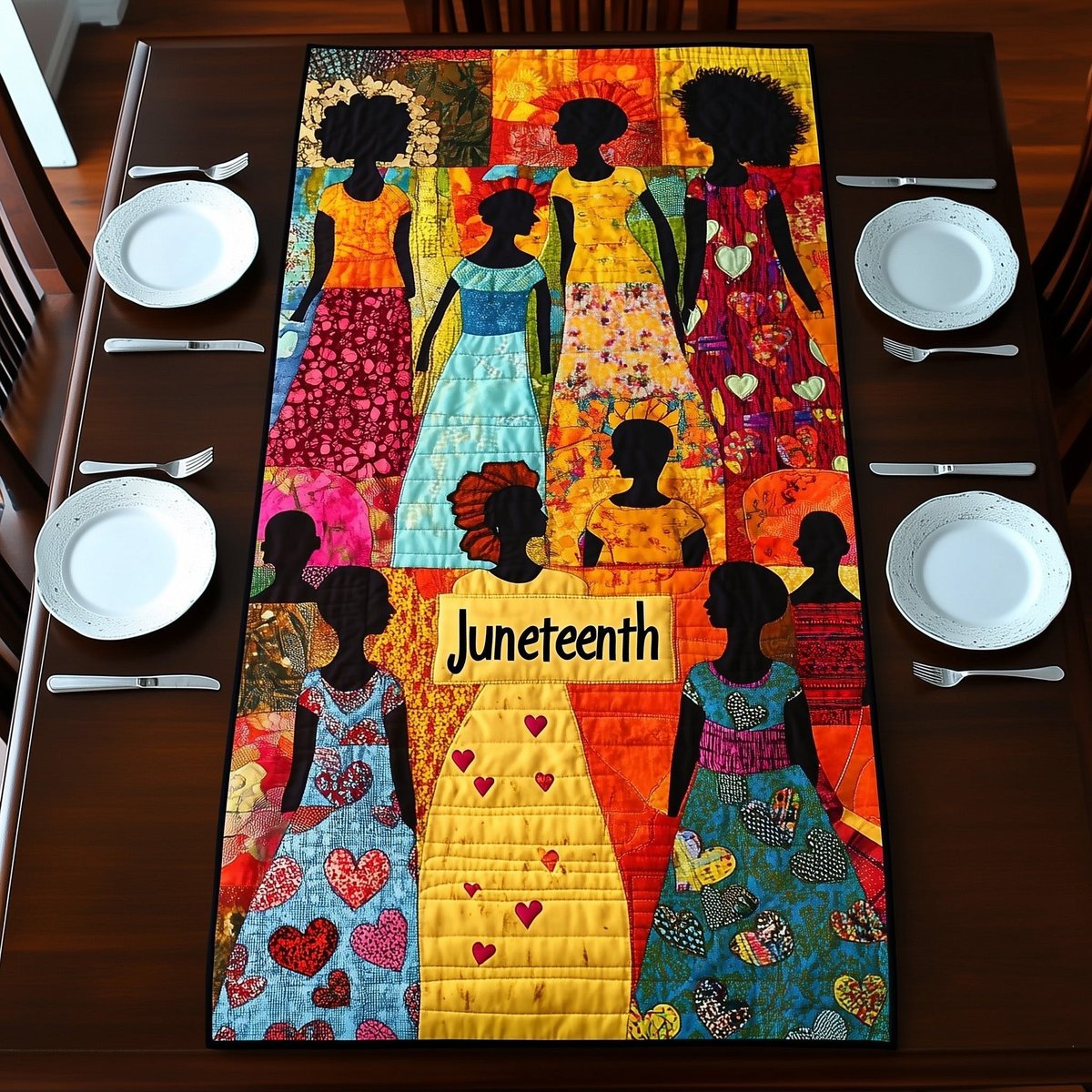 Juneteenth Women in Patchwork Gowns Table Runner - Made to Order TABLE928