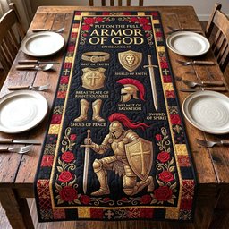 Kneeling Knight with Red Roses Table Runner - Made to Order TABLE928