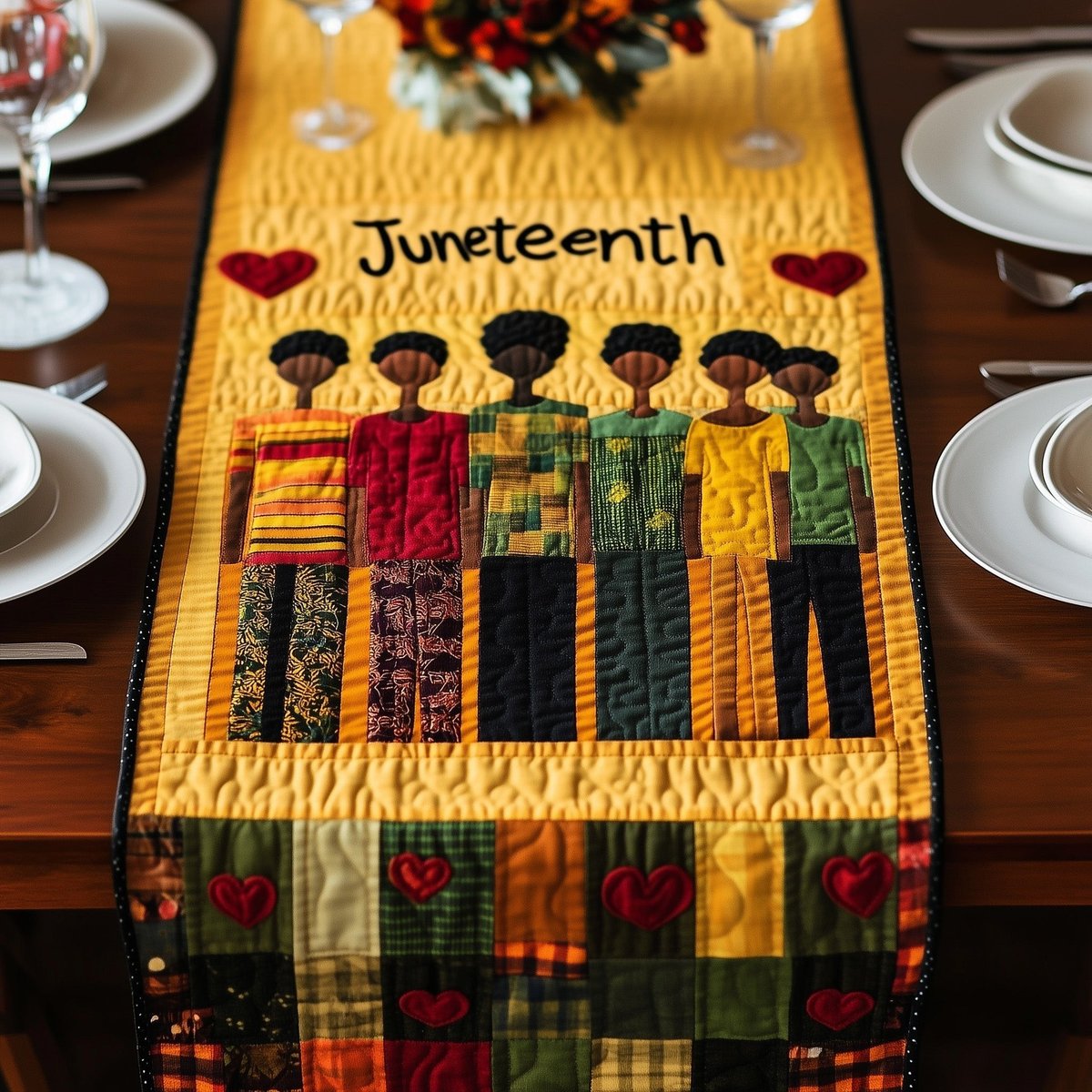 Juneteenth Group in Yellow and Green Table Runner - Made to Order TABLE928
