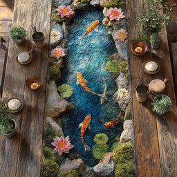 Koi Pond with Lily Pads Table Runner - Made to Order TABLE928