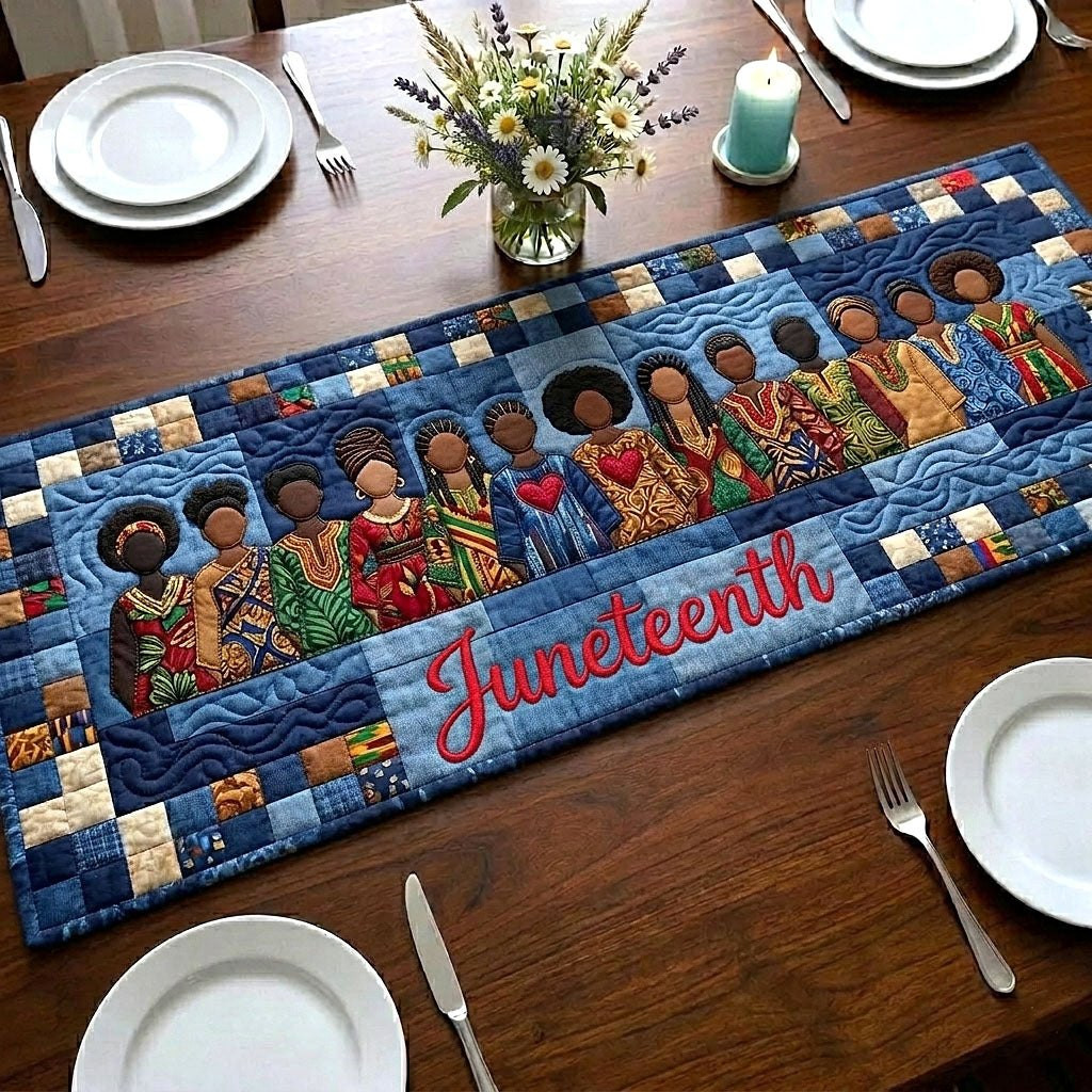 Juneteenth on Blue Patchwork Table Runner - Made to Order TABLE928
