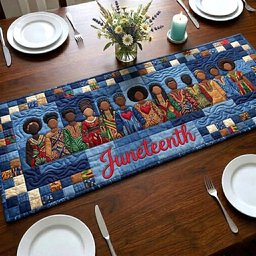 Juneteenth on Blue Patchwork Table Runner - Made to Order TABLE928
