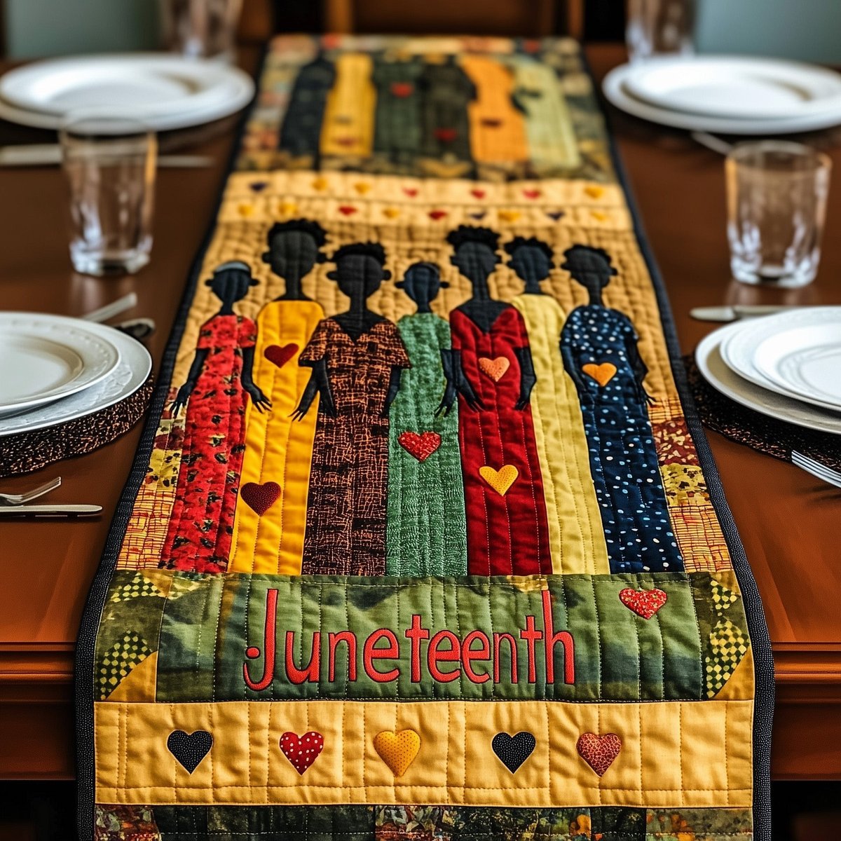 Juneteenth Women with Red Hearts Table Runner - Made to Order TABLE928