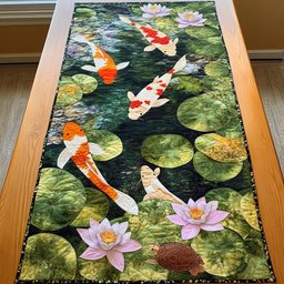 Koi Fish with Lily Pads and Lotus Table Runner - Made to Order TABLE928