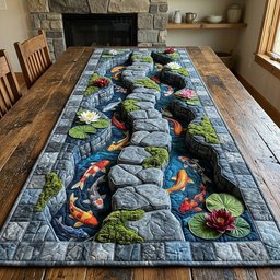 Koi in a Stone Stream Table Runner - Made to Order TABLE928