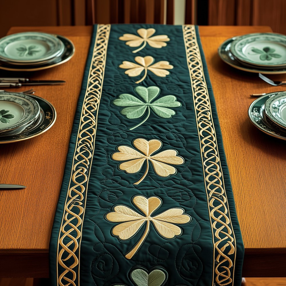 Ivory Shamrocks on Pine Green Table Runner - Made to Order TABLE928