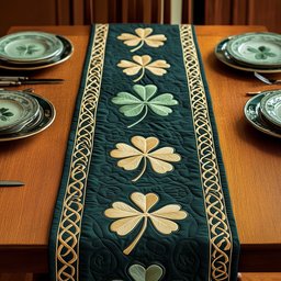 Ivory Shamrocks on Pine Green Table Runner - Made to Order TABLE928