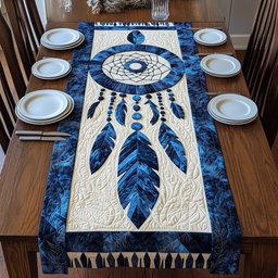 Indigo Dreamcatcher on Cream Panel Table Runner - Made to Order TABLE928