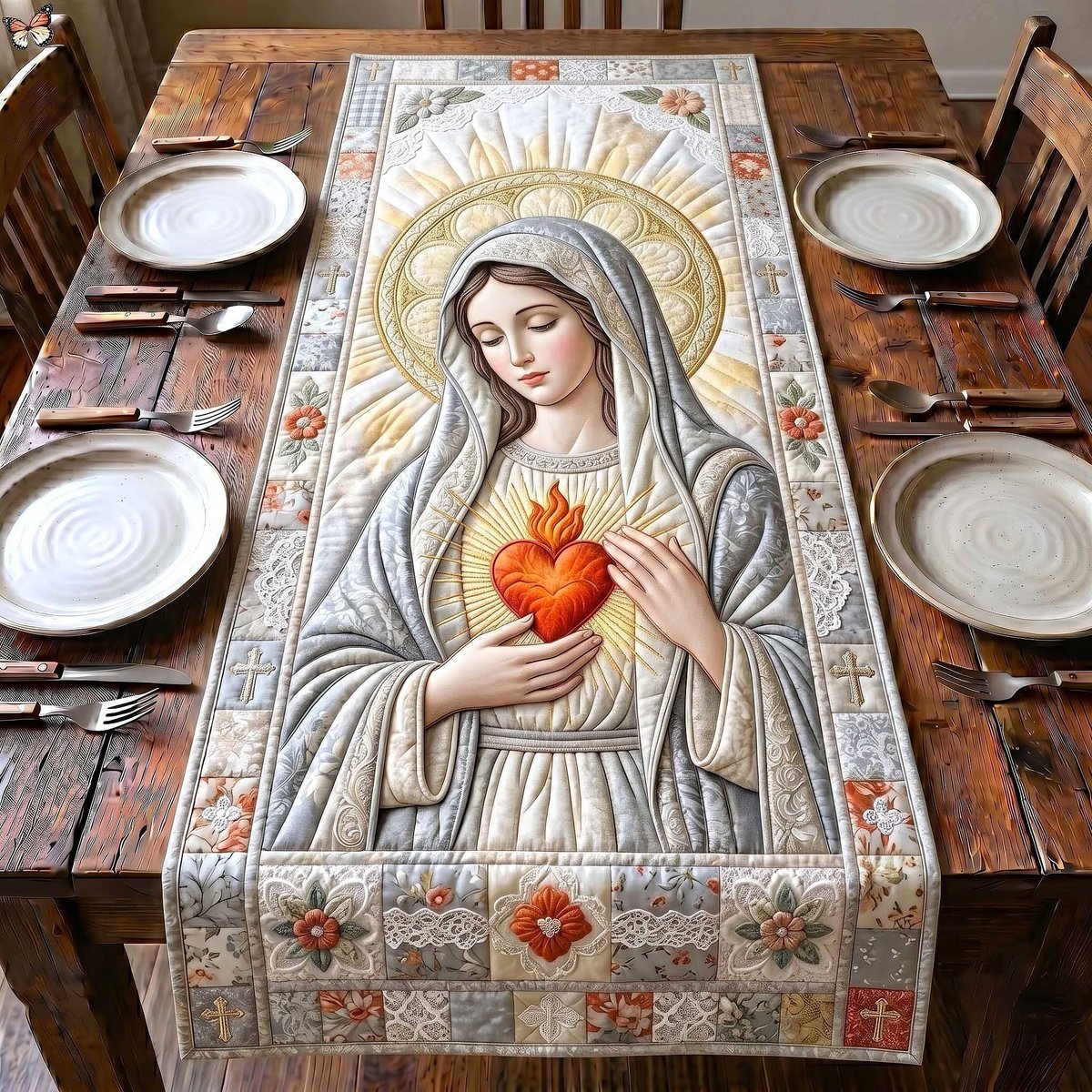 Immaculate Heart of Mary White Table Runner - Made to Order TABLE928