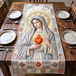 Immaculate Heart of Mary White Table Runner - Made to Order TABLE928
