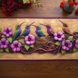 Hummingbirds on Branch with Pink Flowers Table Runner - Made to Order TABLE928