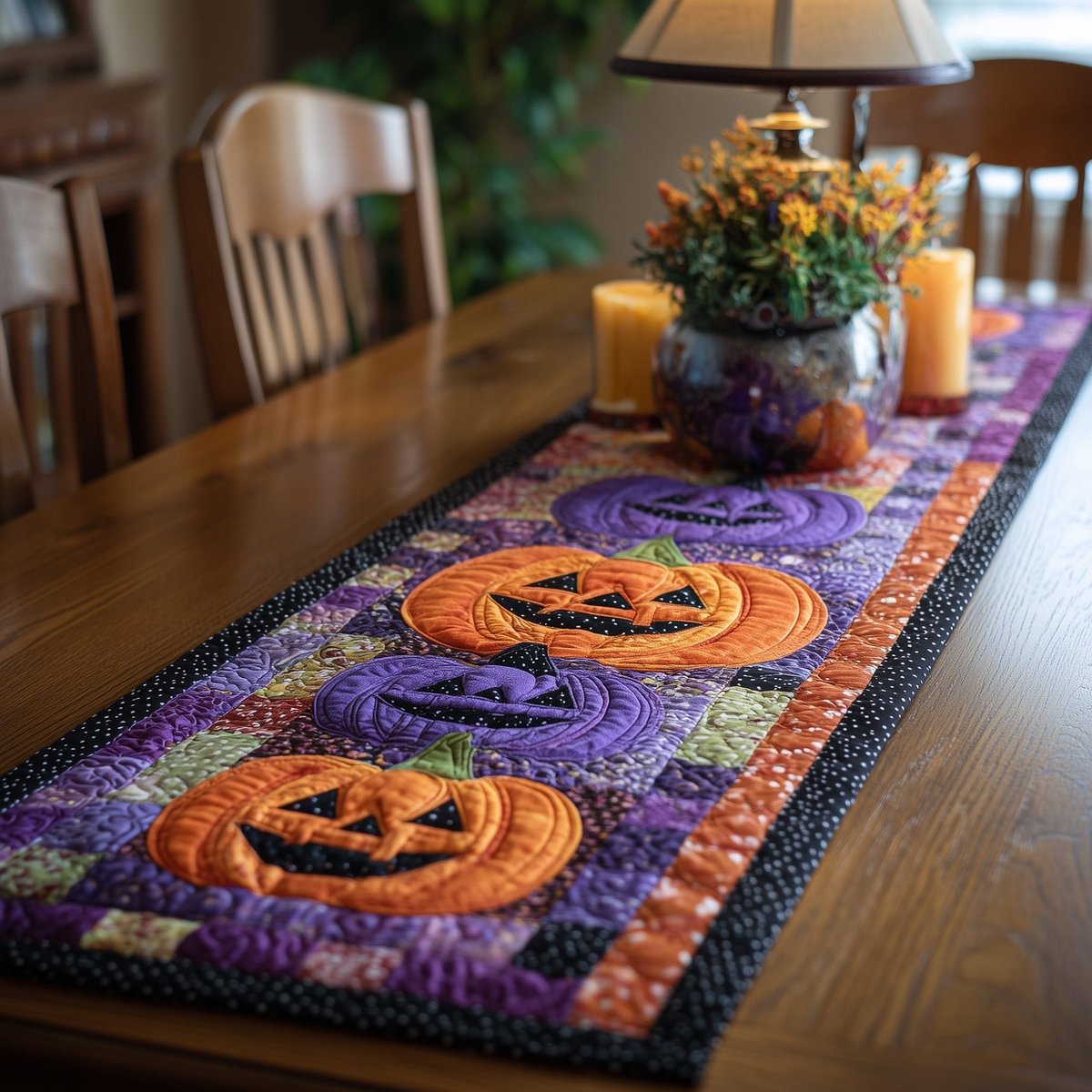 Jack o Lanterns and Purple Pumpkins Table Runner - Made to Order TABLE928