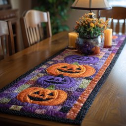 Jack o Lanterns and Purple Pumpkins Table Runner - Made to Order TABLE928