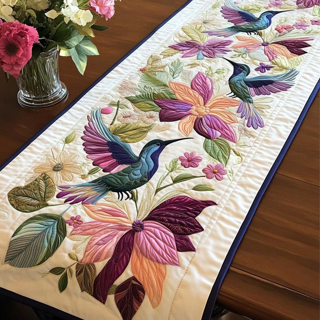 Hummingbird Among Purple Blooms Table Runner - Made to Order TABLE928