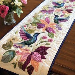 Hummingbird Among Purple Blooms Table Runner - Made to Order TABLE928