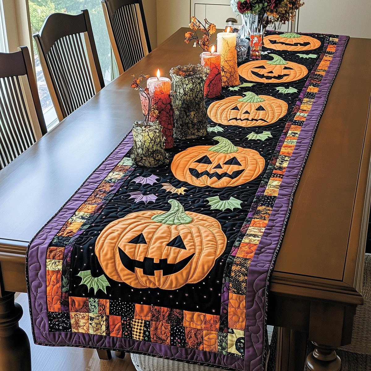 Jack o Lanterns on Purple Table Runner - Made to Order TABLE928