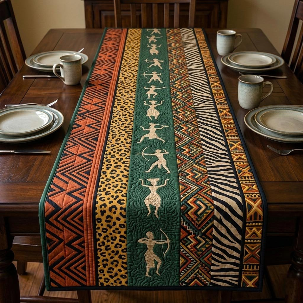 Hunter Figures on Striped Bands Table Runner - Made to Order TABLE928