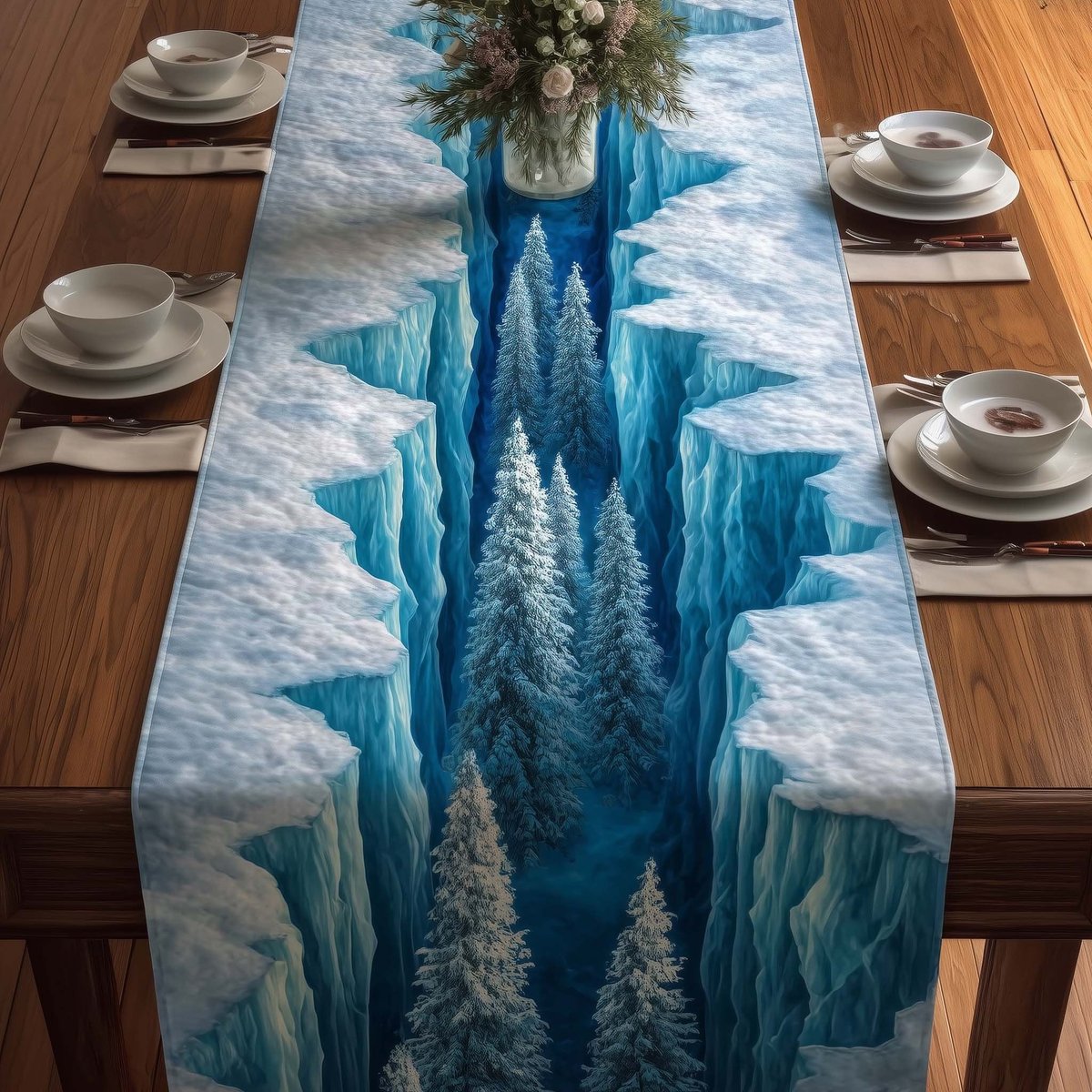 Icy Blue Forest Reflections Table Runner - Made to Order TABLE928
