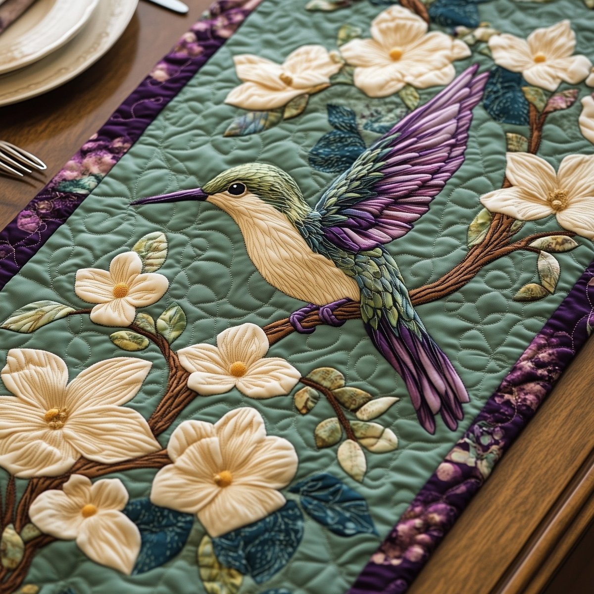 Hummingbird with White Blossoms Table Runner - Made to Order TABLE928