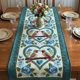Hummingbirds with Blue Roses Table Runner - Made to Order TABLE928