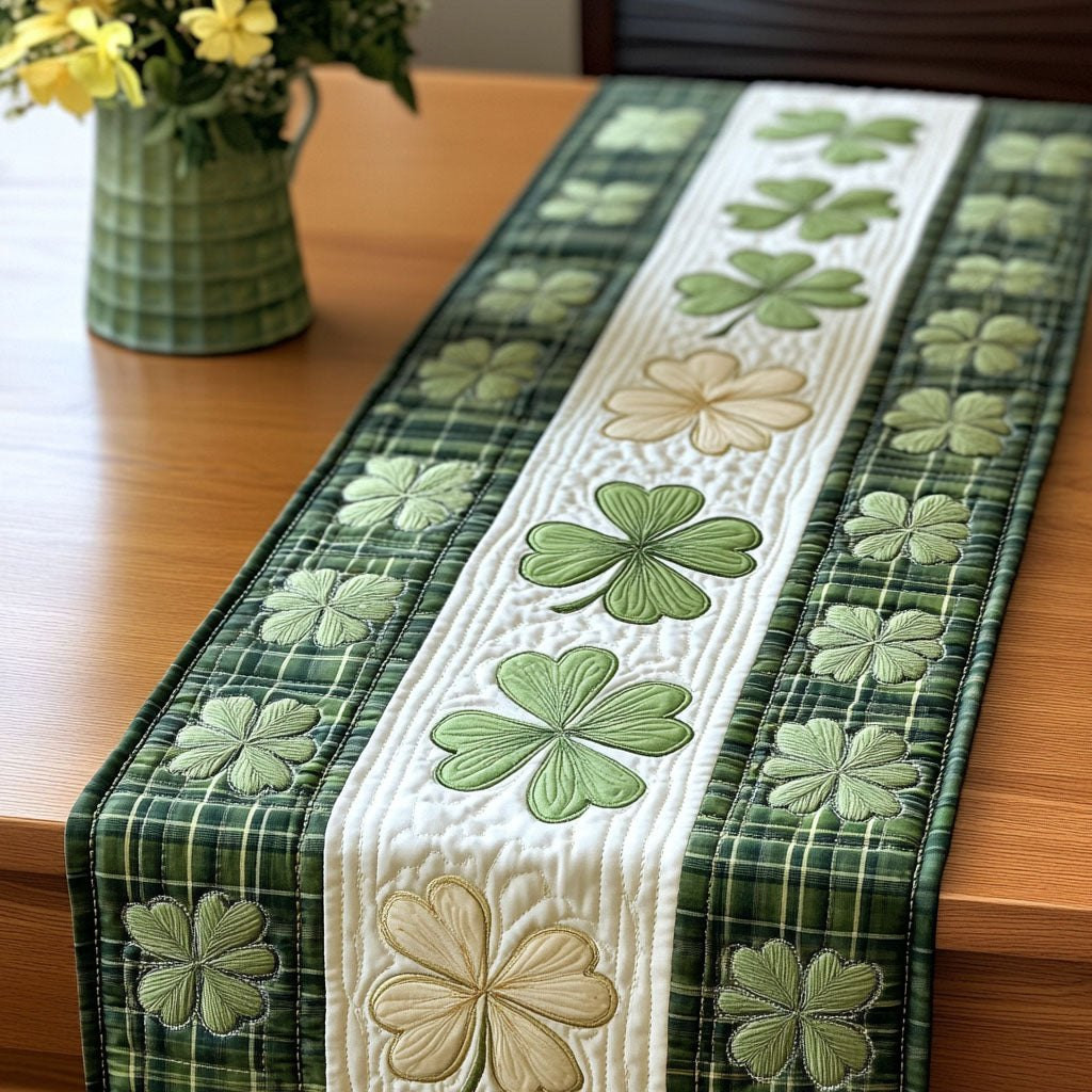 Irish Luck Shamrocks on Green Plaid Table Runner - Made to Order TABLE928